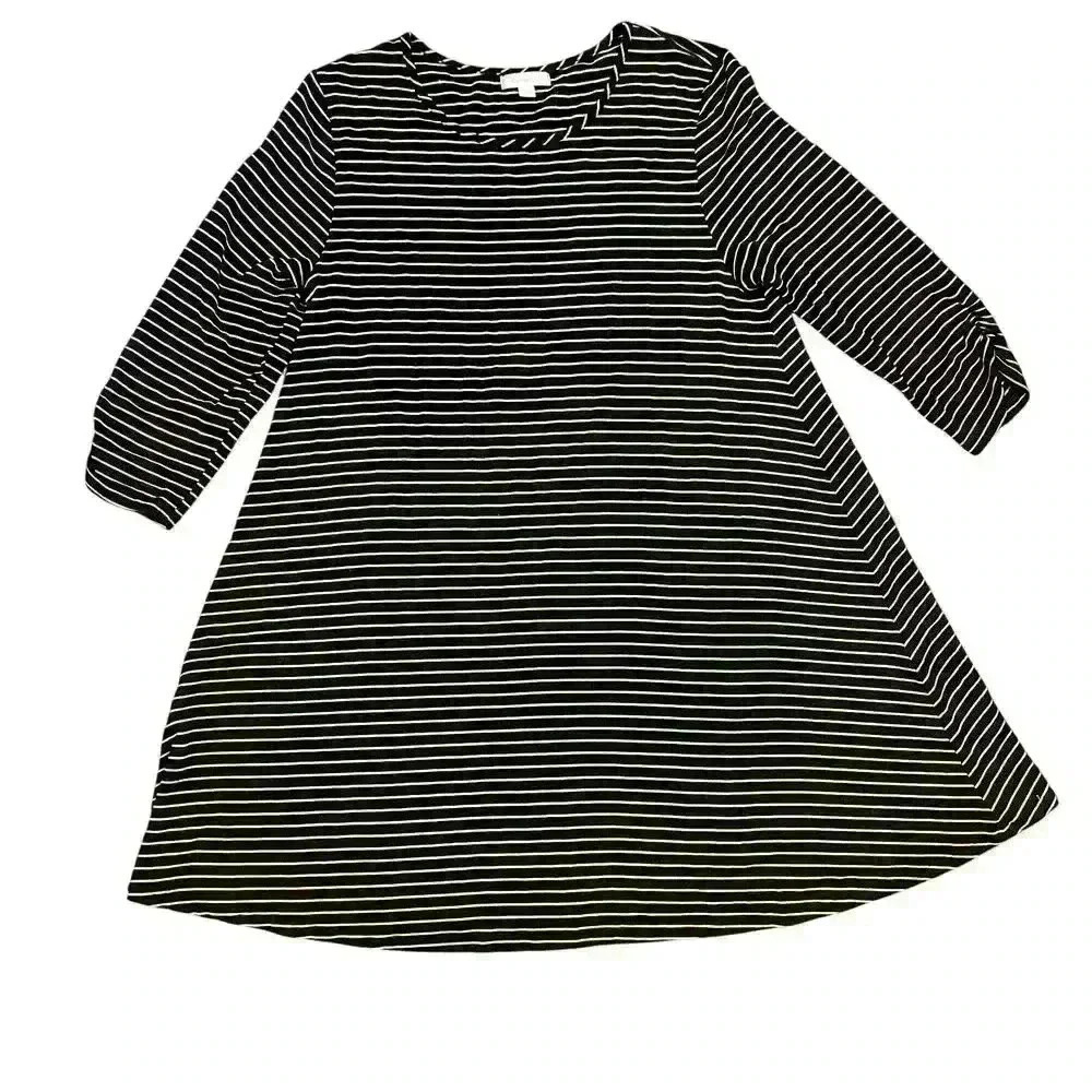 Garnet Hill Striped 3/4 Sleeve Knit Mini Dress Size Large Casual Stretch Comfort